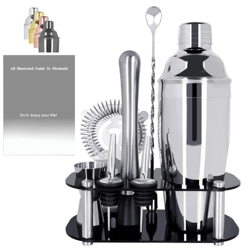 9Pcs Cocktail Shaker Set, Bartender Kit, Cocktail Shaker with Stand, Drink Mixing Includes Shakers,Strainer,Jigger,Bar Mix...