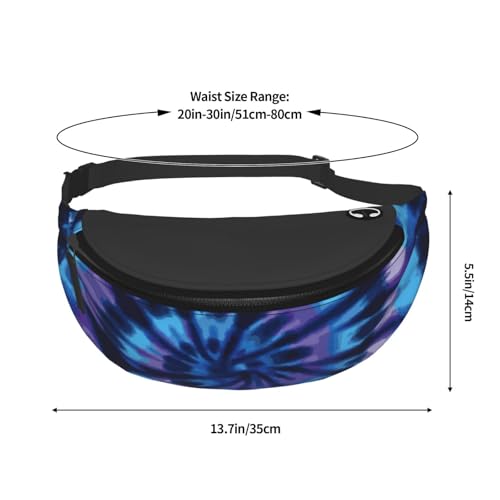 Purple Blue Rainbow Tie Dye Swirls Fashion casual fanny pack waist bag men women adjustable belt waist bag for travel hiki...