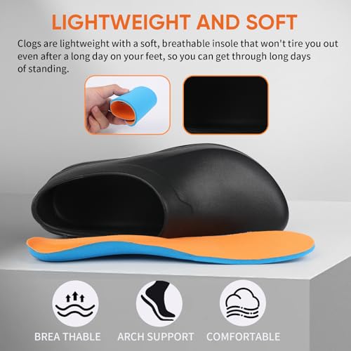 LIPROFE Men's Black Non Slip Work Clogs - Professional Chef, Nurse & Gardener Shoes - Waterproof, Oil Resistant, Comfortab...