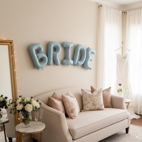 40 Inch Baby Blue BRIDE Balloons, Large Light Pastel Bride Foil Helium Balloon Banner for Bachelorette Something Blue Befo...