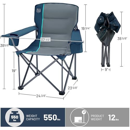 TIMBER RIDGE Oversized Folding Camping Chair for Adults, Support 550 LBS Heavy Duty with Cup Holder Side Pocket for Campin...