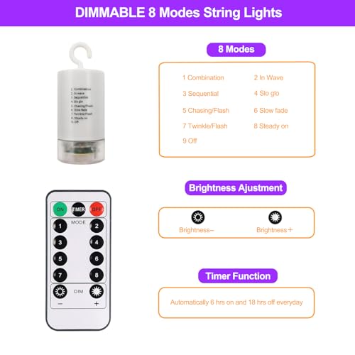 DealBeta Battery Operated Curtain Lights,9.8ft×9.8ft 300 LED Curtain Lights with Remote Timer 8 Modes, Waterproof Hanging ...