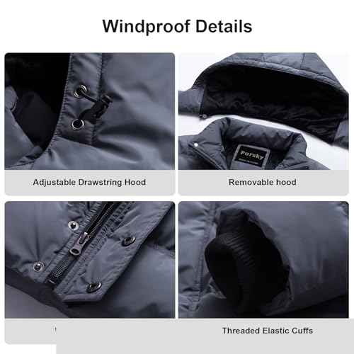Pursky Men's Puffer Jacket Waterproof Winter Bubble Coats Ski Parka Fur Hooded