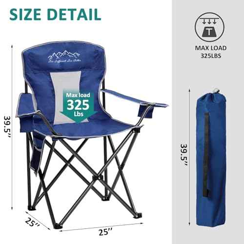 SAILARY 2PCS Mesh Folding Camping Chairs, Oversized Portable Outdoor Chairs, Weight Capacity 325 lbs with Cup Holder, Storage Pocket, Carry Bag Blue