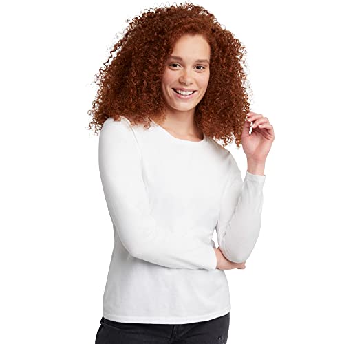 Hanes Womens Originals Long Sleeve Cotton T-Shirt, Lightweight Crewneck Tee, Modern Fit