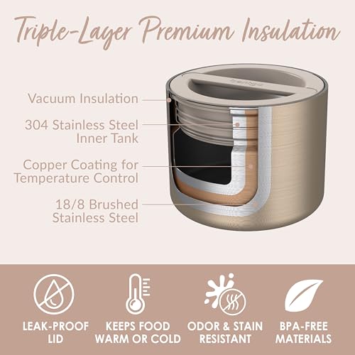 Bentgo Stainless Insulated Food Container - 2.4 Cups (19 oz), Triple-Layer Insulation, Vacuum Seal, Leak-Proof, Built-In H...