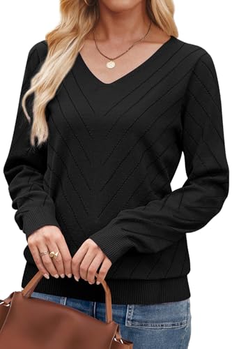 WIHOLL Sweaters for Women V Neck Casual Knit Long Sleeve Tops Lightweight Pullover Clothes Fall Fashion Outfits 2026