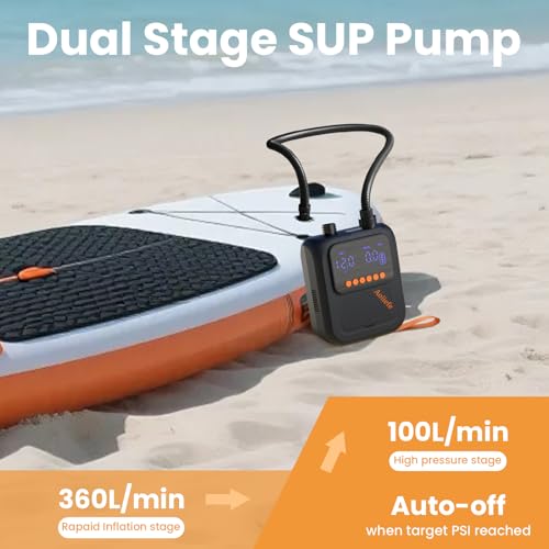 Aoiiefe Portable Rechargeable Electric SUP Paddle Board Pump, Intelligent Dual Stage Inflation&Deflation, Up to 20PSI and ...