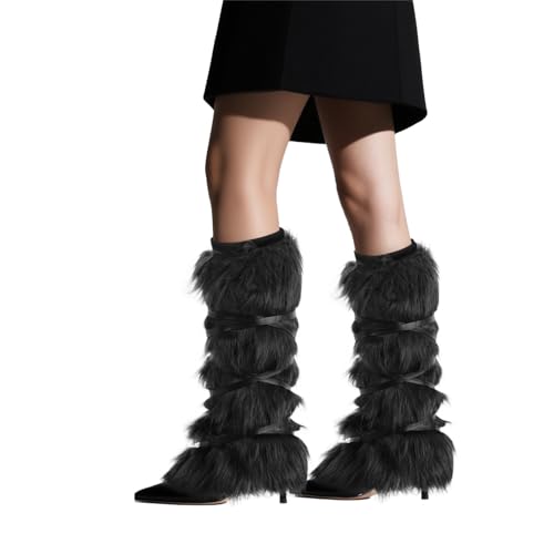 PURFUN Women Fuzzy Faux Fur Leg Warmers Cosplay Christmas Halloween Party Costume Boot Cuff Cover Night Club Under Knee Socks