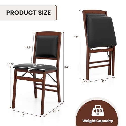 Giantex Folding Dining Chairs Set of 2, Foldable Wood Kitchen Chairs with Padded Seat, Solid Wood Frame, Max Load 400 Lbs,...