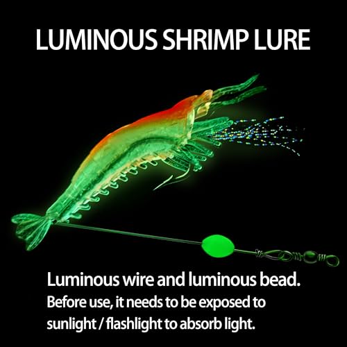 14PCS Saltwater Fishing Lures Shrimp Lures Set with Bait Box, 7 Colors Premium Soft Shrimp Fishing Tackle with Luminous Sh...