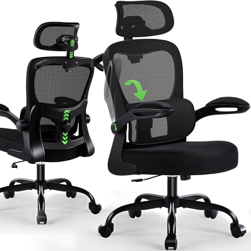 AreShark Office Chair Ergonomic Desk Chairs with Adjustable Lumbar Support& Headrest Hanger, High Back Breathable Mesh Cha...