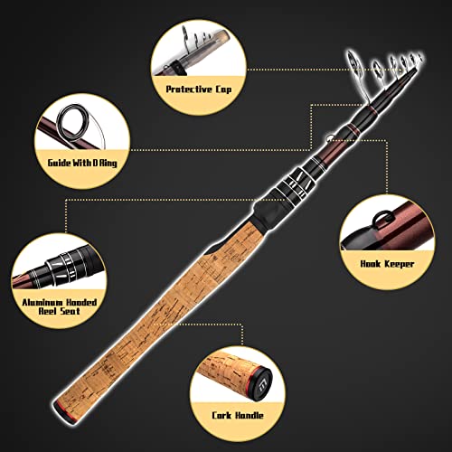 EOW XPEDITE Portable Telescopic Fishing Rods, Spinning & Casting, 24T Carbon Blanks & Solid Carbon Tip, Cork Handle, Trave...