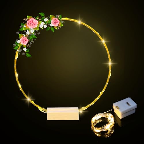 Centerpiece Table Decorations 10Pcs 12 Inch,Metal Floral Hoop Wedding centerpieces for Tables with Lights.Wreath Gold Hoop...