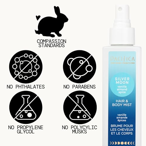 Pacifica Hair Perfume & Body Fragrance Spray Mist - Silver Moon with Vanilla, Almond & Spice – Alcohol-Free, Vegan & Cruelty-Free, 6.5 oz