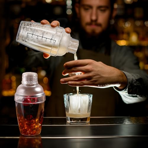 Lallisa 30 Pcs Plastic Cocktail Shaker Set 12 oz Drink Mixer Clear Shaker Cup with Measurements Scales and Strainer Plasti...