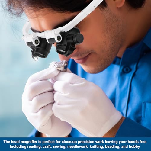 Handsfree Magnifying Glass Headband Magnifier with 2 LED Lights 8X 15X 23X Magnification Head-Mounted Loupe for Close Wor...