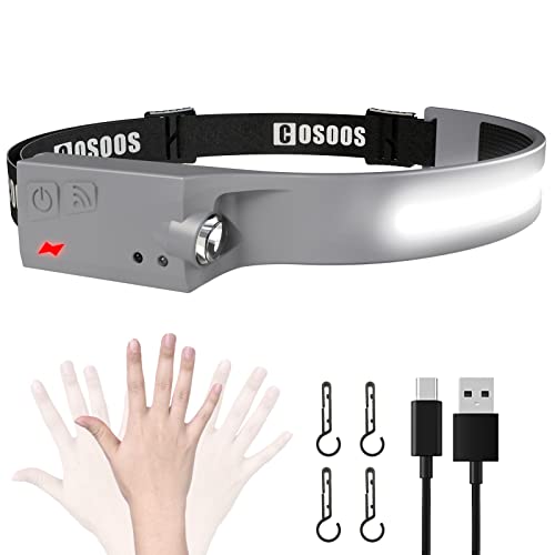 COSOOS Rechargeable Headlamp Flashlight, Bright LED Head Lamp,1000Lumen Flood Light & Spot Light, Motion Sensor,2.4oz Ligh...