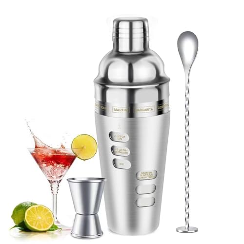 Cocktail Shaker Martini Shaker Set with Recipe, 24 oz Martini Shaker Drink Shaker Drink Mixer Stainless Steel Cocktail Sha...