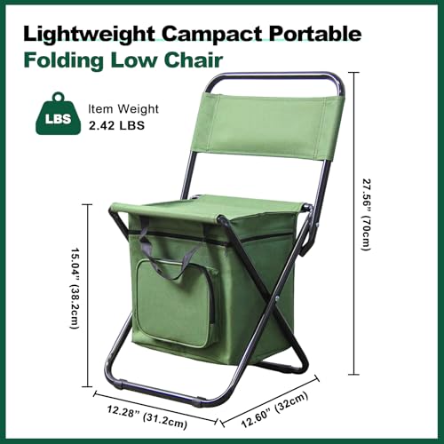 ZDFRBJGㅤㅤㅤㅤ Portable Foldable Fishing Chair with Cooler Bag, Lightweight Backrest Stool Compact Folding Chair Seat, Outdoo...