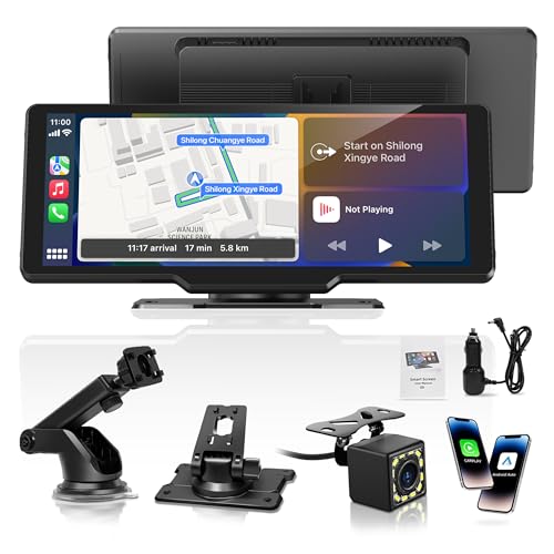 Portable Carplay Screen for Car, 10" Wireless Carplay & Android Auto Car Play Touchscreen with 1080P Backup Camera,GPS Nav...