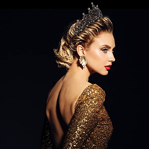 CAVETEE Gothic Crown Headpiece - Black Baroque Tiara with Vintage Rhinestones for Women & Girls - Halloween, Birthday, Wed...