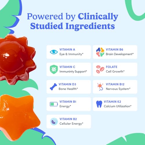 First Day Kids Multivitamin Gummies Age 4+, Strawberry & Orange - Kids Vitamins Multivitamin Gummy A C D3 K2 B1 B2 B6 B12 ...
