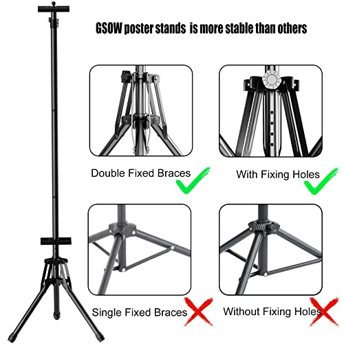 GSOW Poster Stand for Display, 80'' Adjustable Sign Stand Tripod, Retractable Poster Board Stand Double-Sided Banner Stan...
