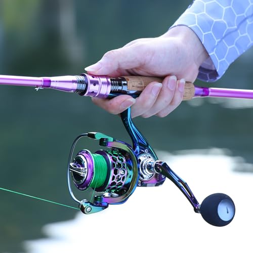 Sougayilang Spinning Rod Reel Combos,Colorful Two Pieces Spinning Pole with Smooth Strong Reel Available for Freshwater Sa...