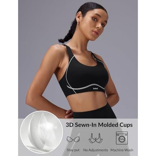 baleaf Freeleaf Broadway Womens High Impact Sports Bra, Wirefree Padded Spaghetti Strap Dance Yoga Workout Bra