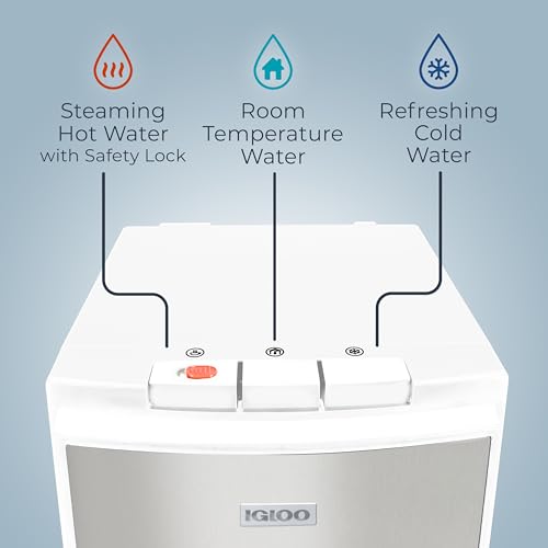Igloo Bottom Load Water Cooler Dispenser - Hot, Cold, or Room-Temperature Water - Holds 3 or 5 Gallon Bottles - Child Safe...