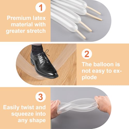 Clear 260 Balloons 100 PCS - Premium Long Skinny Latex Balloons for Animal Twisting, Beginners, Weddings & Birthdays Party...