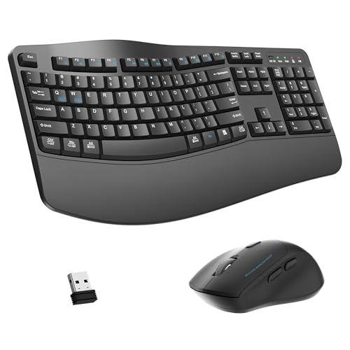 Wireless Keyboard and Mouse Combo,2.4G Full Size Wave Keys Ergonomic Keyboard with Wrist Rest for Natural Typing, 3 DPI Ad...
