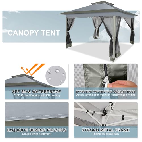 COBIZI 12x12 Pop up Gazebo on Clearance Outdoor pop up Canopy Tent with Mosquito Netting & Sandbags, with 4 Ropes 8 Stakes...