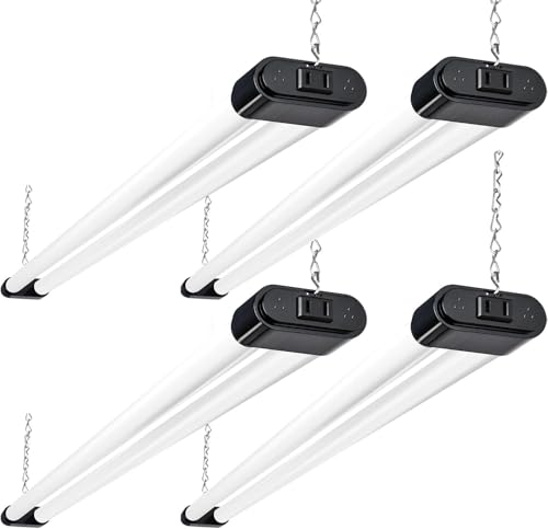hykolity 4 Pack Linkable LED Shop Light, 4FT 44W [300W Equivalent], 4600lm, 5000K Daylight, Plug-in Utility Bay Light Fixt...
