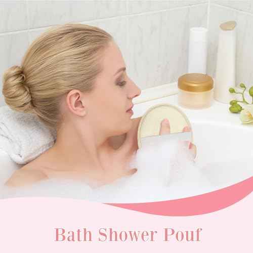 Boao 3 Pcs Bath Shower Pouf Sponge Mesh Pouf Shower Ball Exfoliating Body Sponge Pad Scrubber Glove with Flower Bath Ball (Beige,Green,Purple)
