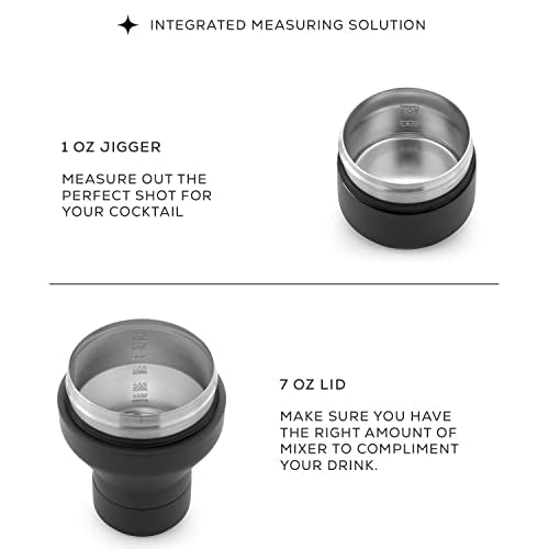 JoyJolt Triple Insulated Cocktail/Protein Shaker Bottle. 20oz Shaker Cup with Alcohol Measure Lid and Jigger Cap. 12hr Ice...