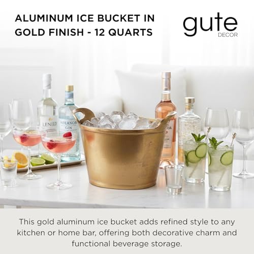 Solid Bronze Gold 12-Quart Double-Walled Insulated Ice Bucket & Champagne Cooler (13.4" x 9.45") | Premium Modern Barware ...