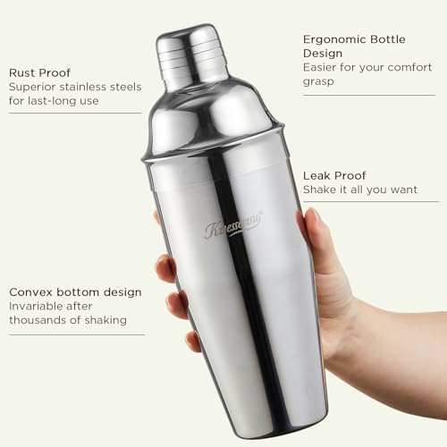 Cocktail Shaker, KITESSENSU 24oz Drink Shaker with Bartender Strainer, Measuring Jigger, Bar Mixing Spoon, Cocktail Recipe...