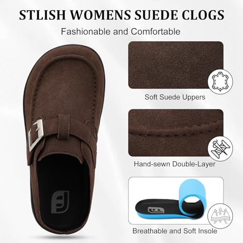 JOINFREE Womens Wide Suede Clogs Zero Drop Potato Shoes Diabetic Mules for Swollen Edema Comfort Slip on Clog Slippers wit...