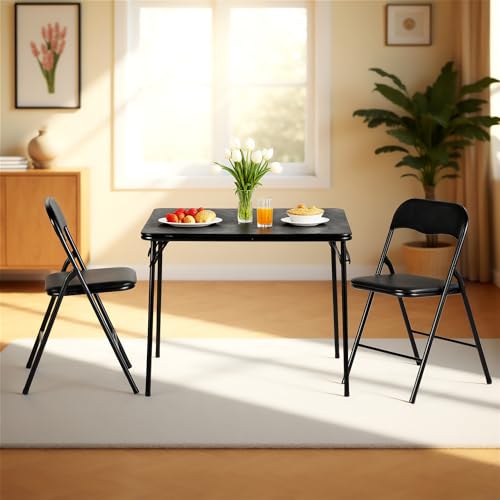 Homy Casa Folding Card Table – 33.9 Inch Square Metal Construction for Indoor & Outdoor Games and Recreation (3-Piece)