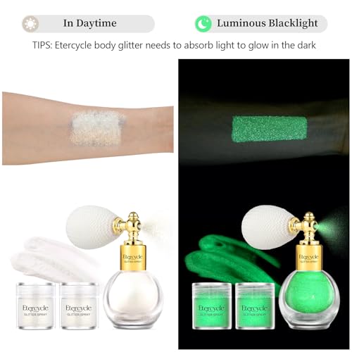 Etercycle Body Glitter Spray, Glow in The Dark Party Supplies Hair Glitter, Extra Fine Face Shimmer Powder UV Black Light ...