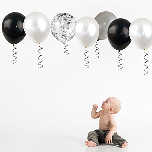100pcs Chrome Metallic Balloons and Confetti Balloons 12 Inch Latex Party Balloons Silver Black White Balloon for Wedding ...