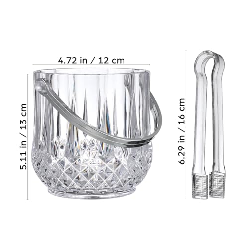 Operitacx Small Plastic Ice Bucket with Tongs and Handle Clear Portable Ice Cube Bucket 5.11 Height for Wine Beer Beverage...