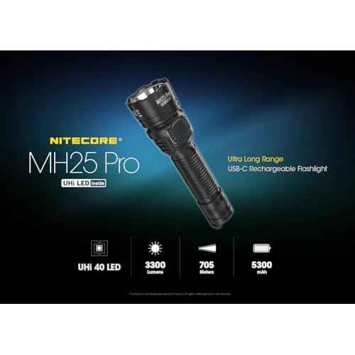 Nitecore MH25 Pro 770 Yard Long Throw Flashlight, 3300 Lumen USB-C Rechargeable Compact Duty Work Light with Lumentac Organizer