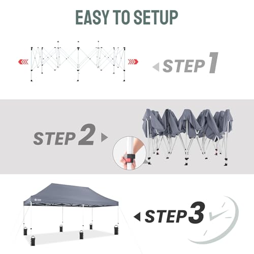 CROWN SHADES 10x20 Pop Up Canopy Tent - Commercial Canopy Tent with 400D Strength Oxford Fabric, Hexagonal Leg, 4 Upgraded...