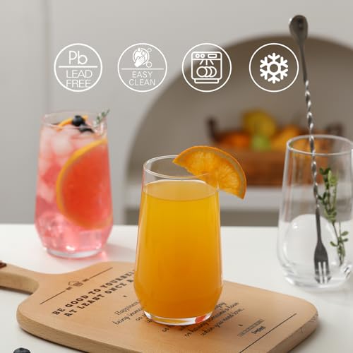 Wlasss Drinking Glasses Set of 6, 16.4 oz Crystal Water Glasses,Tall Glass Cups,Highball Glass for Cocktail,Juice,Mojito,I...