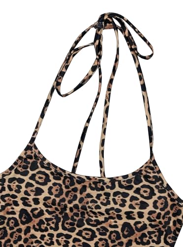 SOFIA'S CHOICE Cheetah Print Dress Leopard Halter Neck Long Tight Bodycon Spaghetti Strap Maxi Dress
