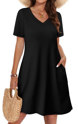 WIHOLL Dresses for Women Casual Summer Loose T Shirt Dress with Pockets Beach Vacation Outfits S-4XL
