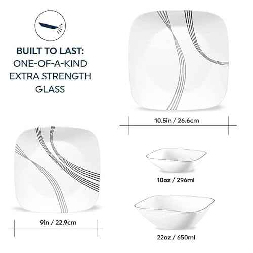 Corelle Urban Arc 16pc, Service for 4, Dinnerware Set, 8 Plates Bowls, Chip & Break Resistant, Dinner and Corelleware White